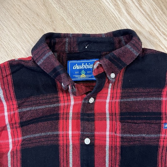 Chubbies Flannel Shirt Men's Large Red Plaid Long Sleeve Button Down Casual Work - Picture 2 of 11